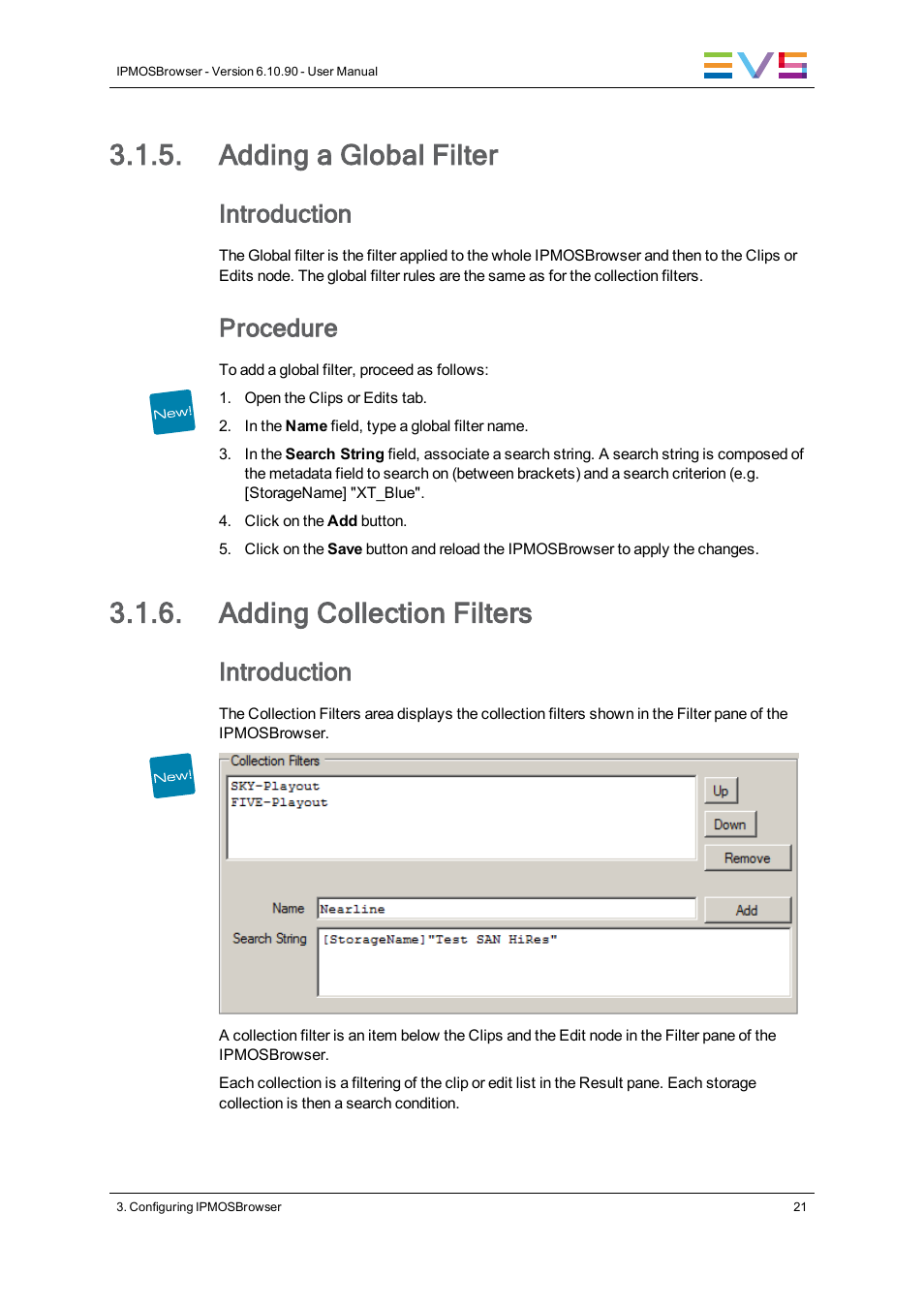 Adding a global filter, Adding collection filters, Introduction | Procedure | EVS IPMOSBrowser Version 6.10.90 - April 2013 User's Manual User Manual | Page 27 / 65