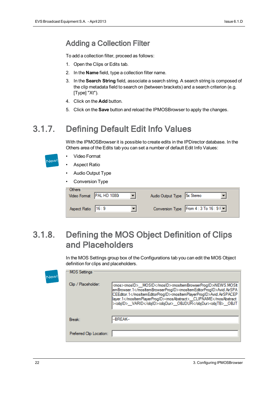 Defining default edit info values, Adding a collection filter | EVS IPMOSBrowser Version 6.10.90 - April 2013 User's Manual User Manual | Page 28 / 65