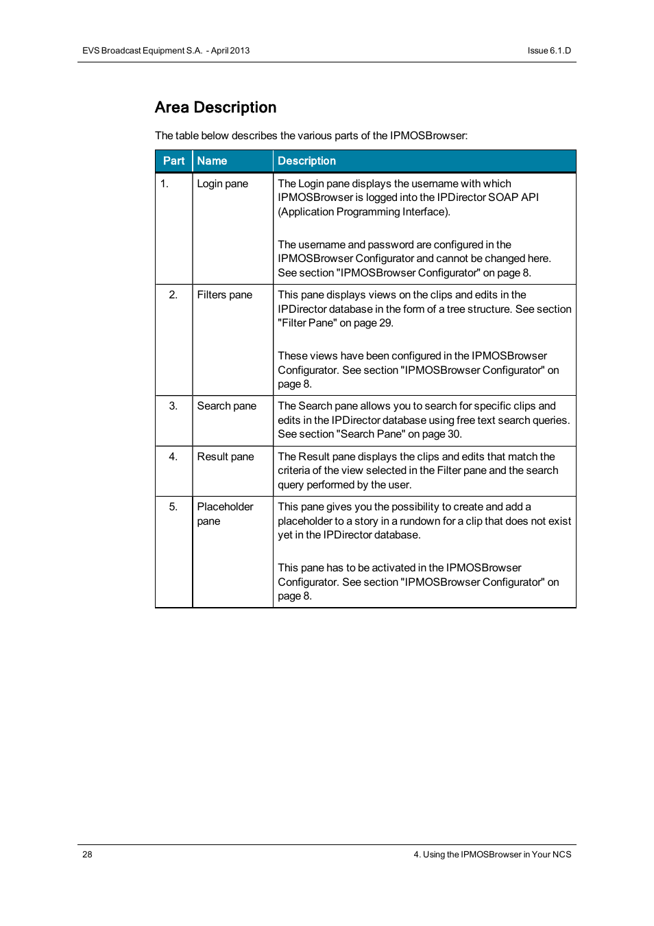 Area description | EVS IPMOSBrowser Version 6.10.90 - April 2013 User's Manual User Manual | Page 34 / 65