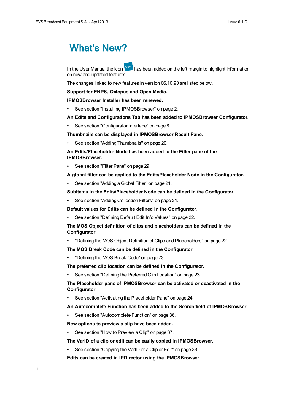What's new | EVS IPMOSBrowser Version 6.10.90 - April 2013 User's Manual User Manual | Page 4 / 65