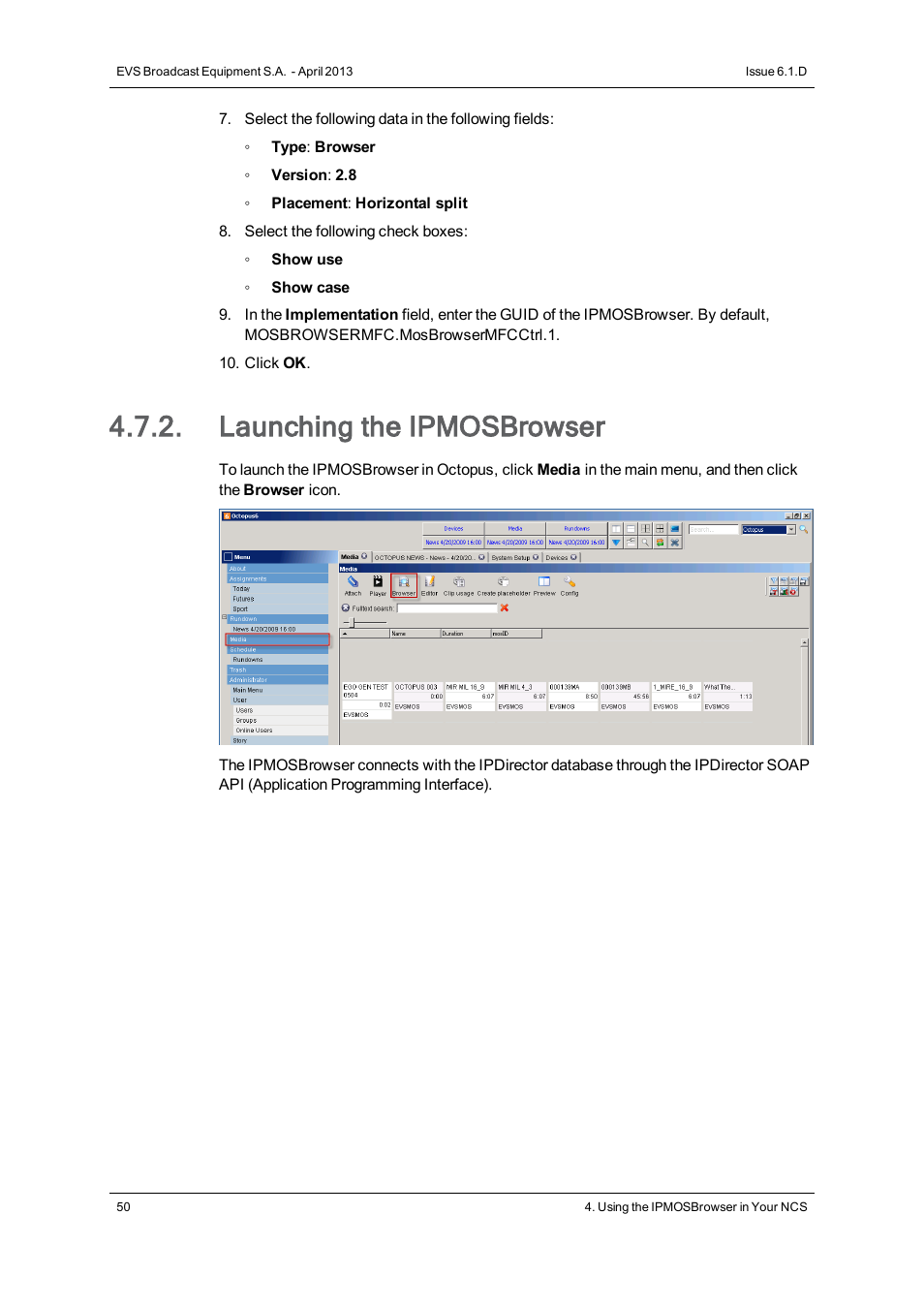 Launching the ipmosbrowser | EVS IPMOSBrowser Version 6.10.90 - April 2013 User's Manual User Manual | Page 56 / 65