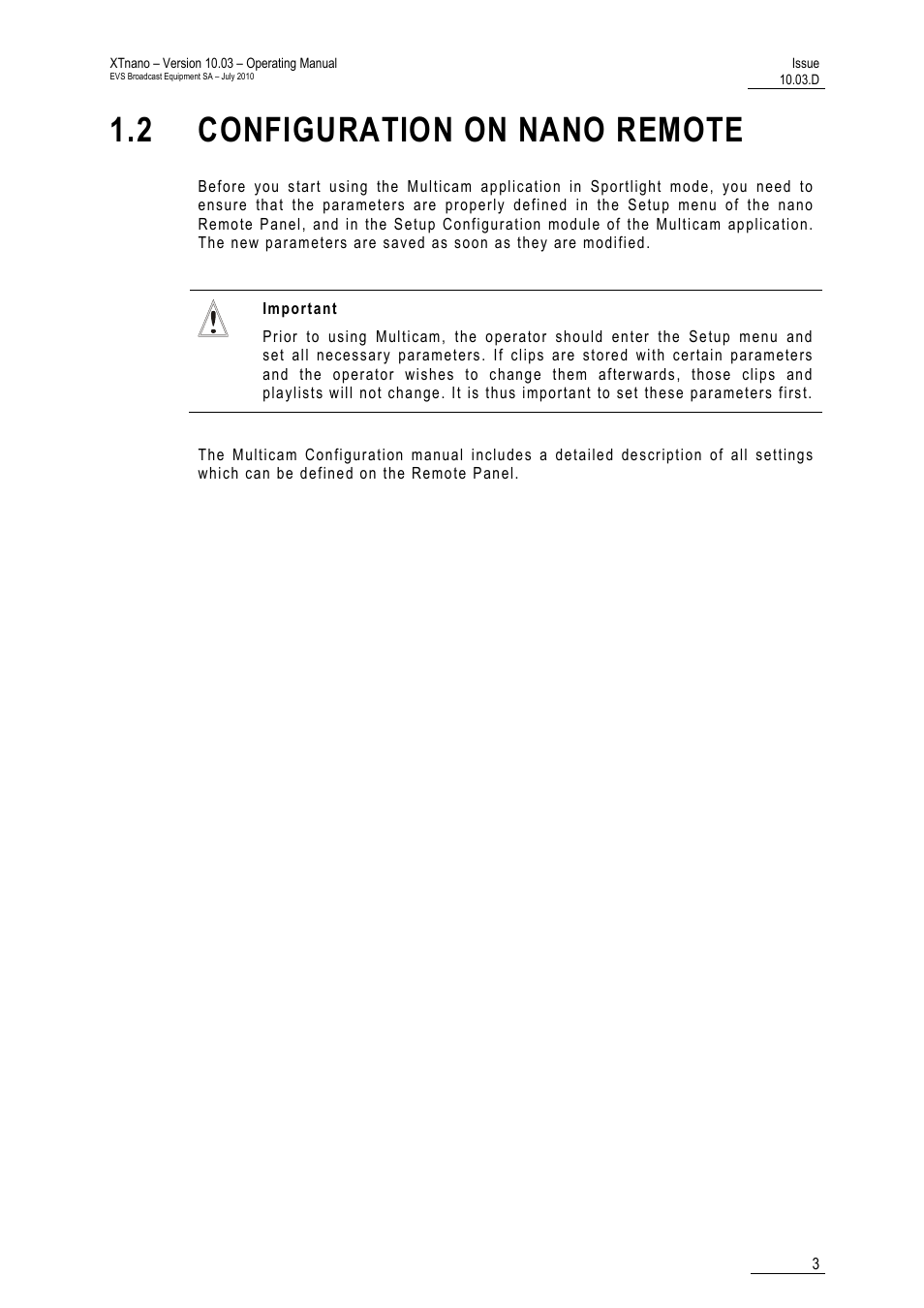 2 configuration on nano remote, Mote | EVS XTnano Version 10.03 - July 2010 Operation Manual User Manual | Page 10 / 100