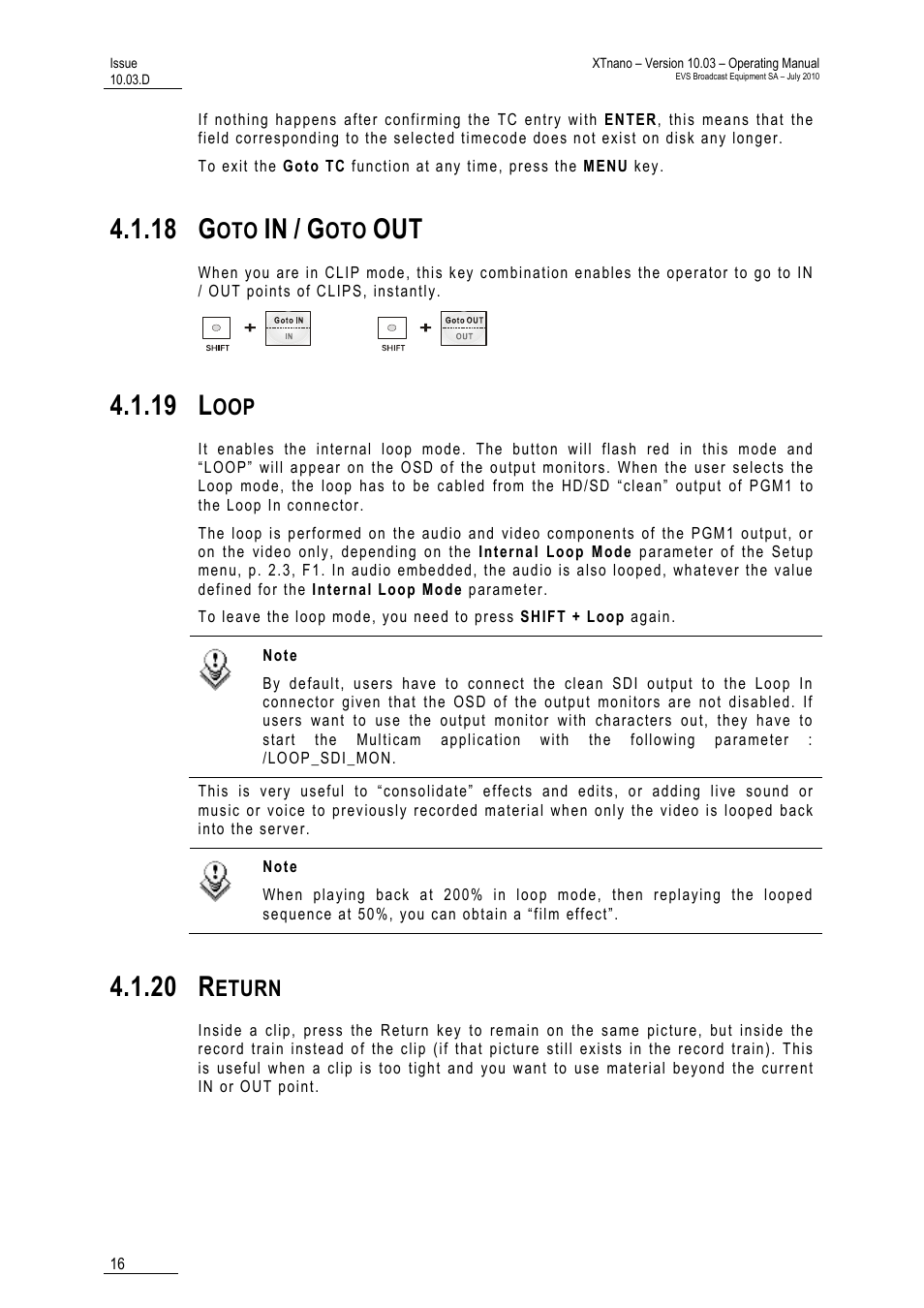 18 goto in / goto out, 19 loop, 20 return | 18 g, 19 l, 20 r, Eturn | EVS XTnano Version 10.03 - July 2010 Operation Manual User Manual | Page 23 / 100