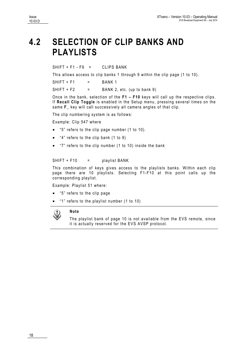 2 selection of clip banks and playlists, Aylists | EVS XTnano Version 10.03 - July 2010 Operation Manual User Manual | Page 25 / 100