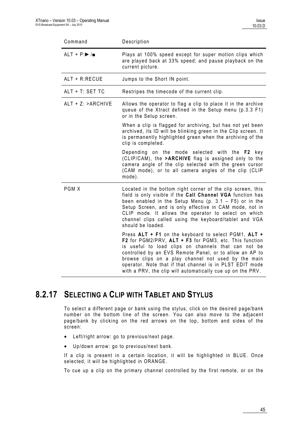 17 selecting a clip with tablet and stylus, Stylus, 17 s | Electing a, Lip with, Ablet and, Tylus | EVS XTnano Version 10.03 - July 2010 Operation Manual User Manual | Page 52 / 100