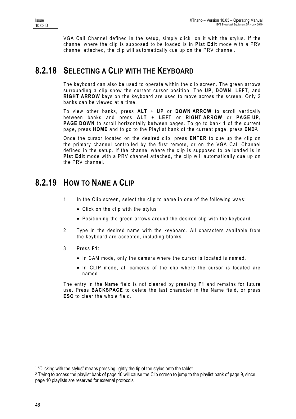 18 selecting a clip with the keyboard, 19 how to name a clip, 18 s | 19 h, Electing a, Lip with the, Eyboard, Ow to, Ame a | EVS XTnano Version 10.03 - July 2010 Operation Manual User Manual | Page 53 / 100