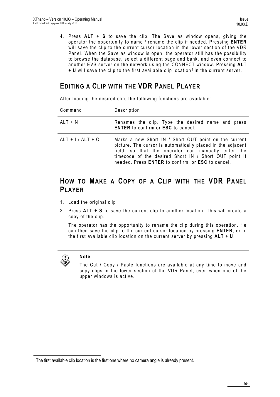 Editing a clip with the vdr panel player | EVS XTnano Version 10.03 - July 2010 Operation Manual User Manual | Page 62 / 100