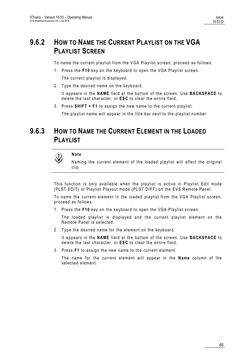 List | EVS XTnano Version 10.03 - July 2010 Operation Manual User Manual | Page 72 / 100
