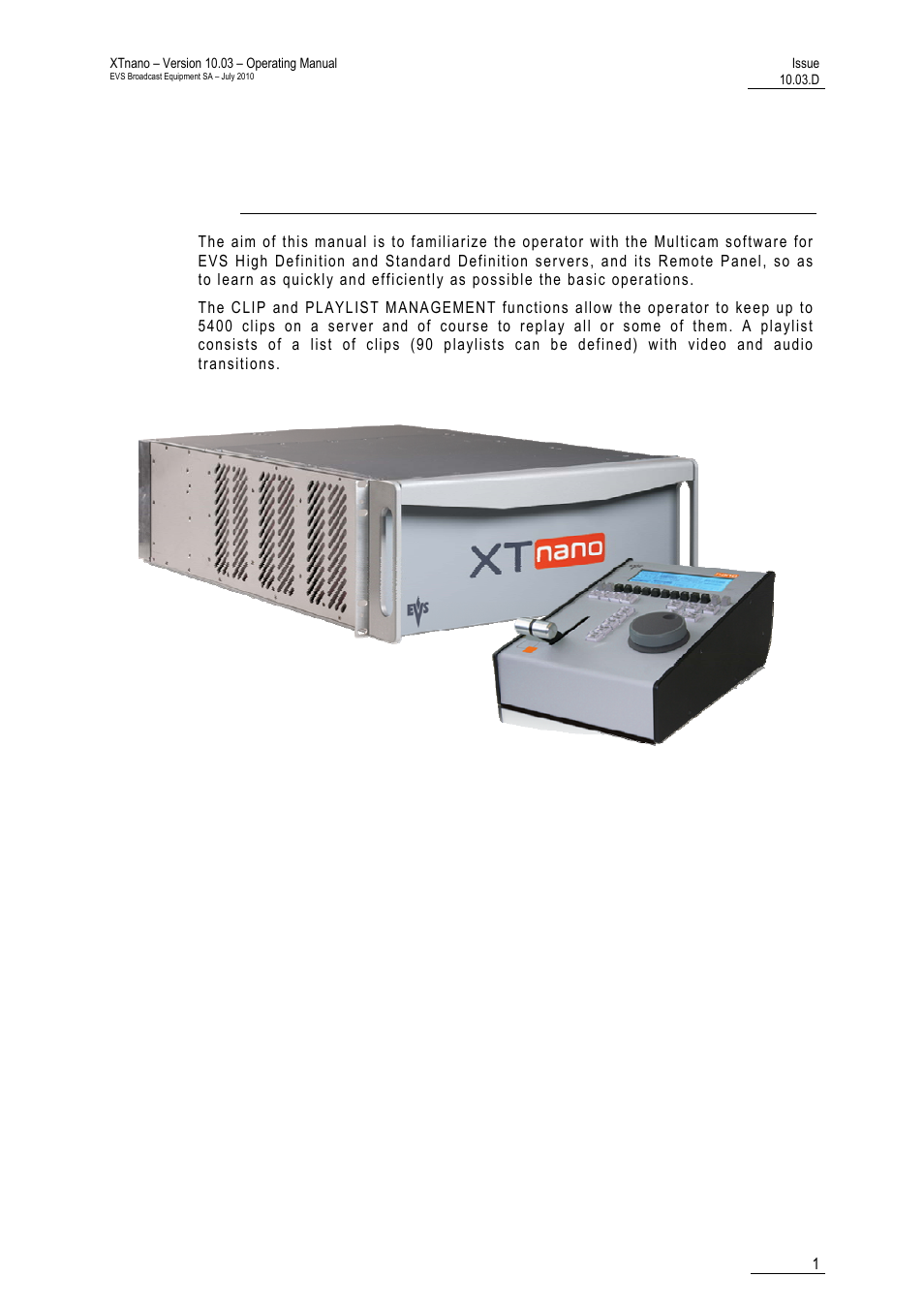 Overview | EVS XTnano Version 10.03 - July 2010 Operation Manual User Manual | Page 8 / 100