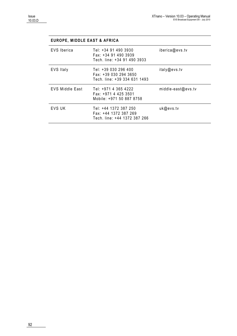 EVS XTnano Version 10.03 - July 2010 Operation Manual User Manual | Page 99 / 100