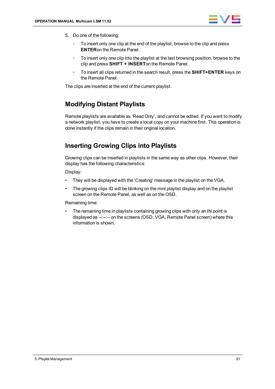 Modifying distant playlists, Inserting growing clips into playlists | EVS XT3 MulticamLSM Version 11.02 - July 2013 Operation Manual User Manual | Page 101 / 221