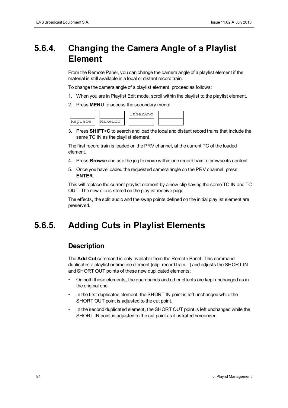 Changing the camera angle of a playlist element, Adding cuts in playlist elements, Description | EVS XT3 MulticamLSM Version 11.02 - July 2013 Operation Manual User Manual | Page 104 / 221