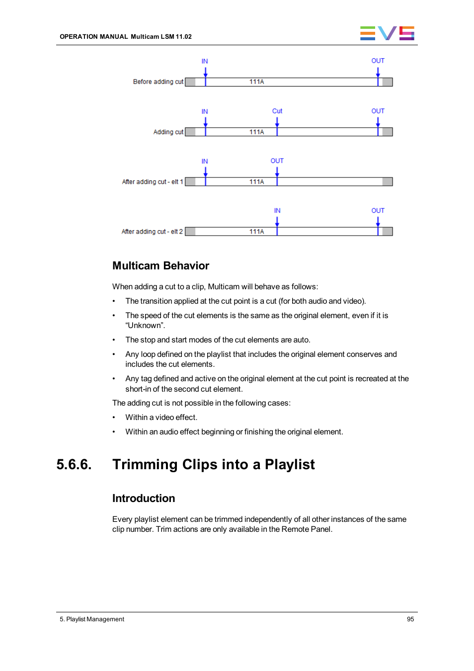 Trimming clips into a playlist, Multicam behavior, Introduction | EVS XT3 MulticamLSM Version 11.02 - July 2013 Operation Manual User Manual | Page 105 / 221