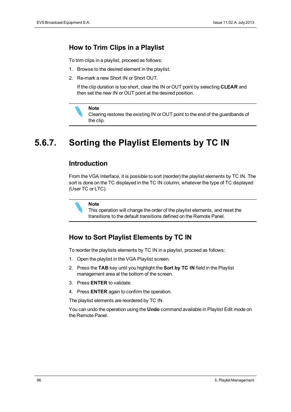 Sorting the playlist elements by tc in, How to trim clips in a playlist, Introduction | How to sort playlist elements by tc in | EVS XT3 MulticamLSM Version 11.02 - July 2013 Operation Manual User Manual | Page 106 / 221