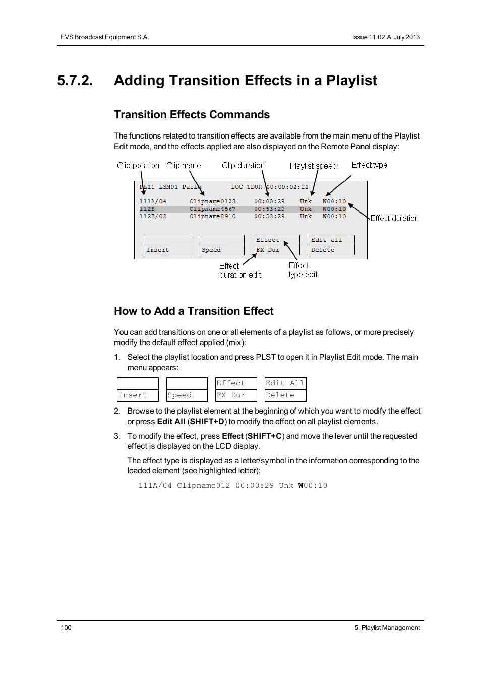Adding transition effects in a playlist, Transition effects commands, How to add a transition effect | EVS XT3 MulticamLSM Version 11.02 - July 2013 Operation Manual User Manual | Page 110 / 221