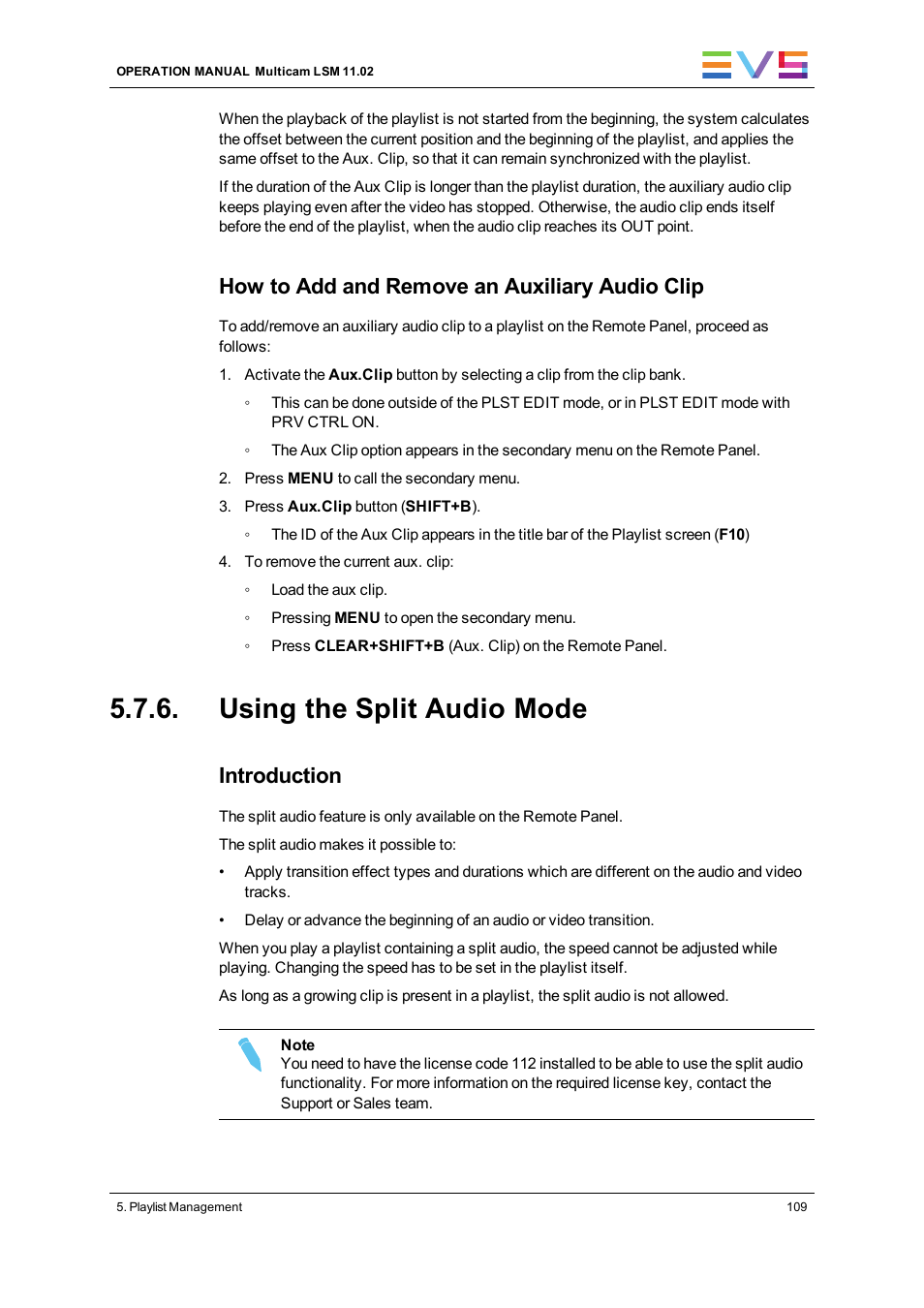 Using the split audio mode, How to add and remove an auxiliary audio clip, Introduction | EVS XT3 MulticamLSM Version 11.02 - July 2013 Operation Manual User Manual | Page 119 / 221