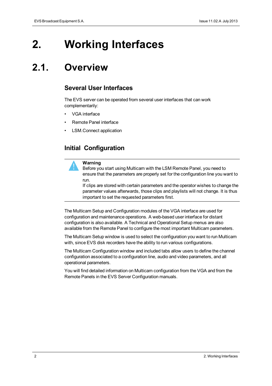 Working interfaces, Overview | EVS XT3 MulticamLSM Version 11.02 - July 2013 Operation Manual User Manual | Page 12 / 221