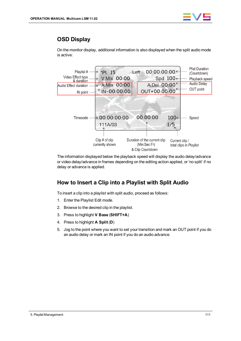 Osd display | EVS XT3 MulticamLSM Version 11.02 - July 2013 Operation Manual User Manual | Page 121 / 221