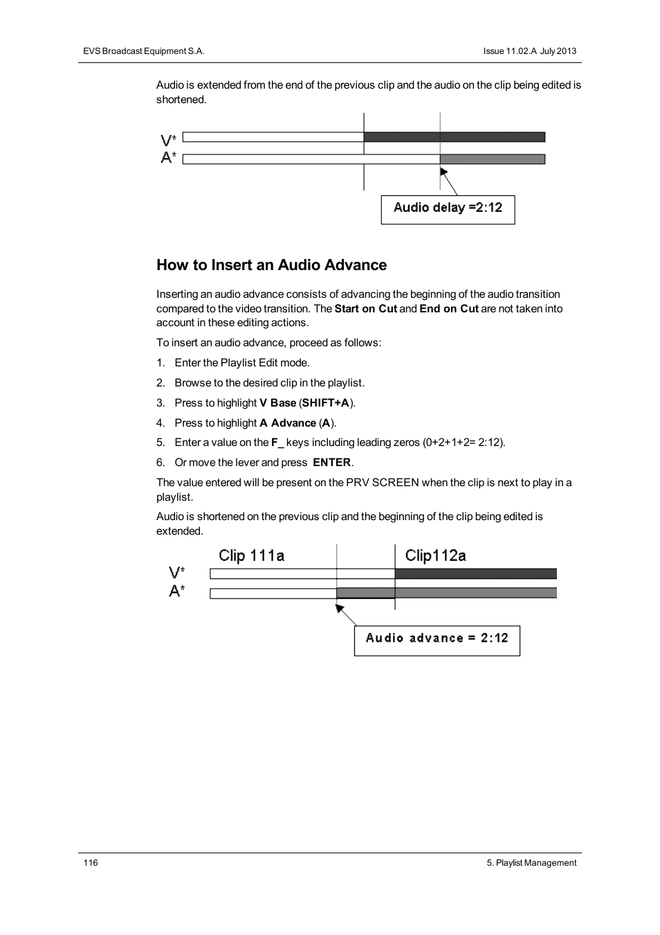 How to insert an audio advance | EVS XT3 MulticamLSM Version 11.02 - July 2013 Operation Manual User Manual | Page 126 / 221