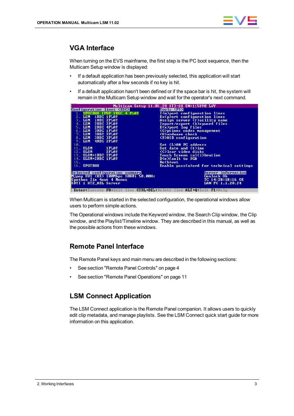 Vga interface, Remote panel interface, Lsm connect application | EVS XT3 MulticamLSM Version 11.02 - July 2013 Operation Manual User Manual | Page 13 / 221