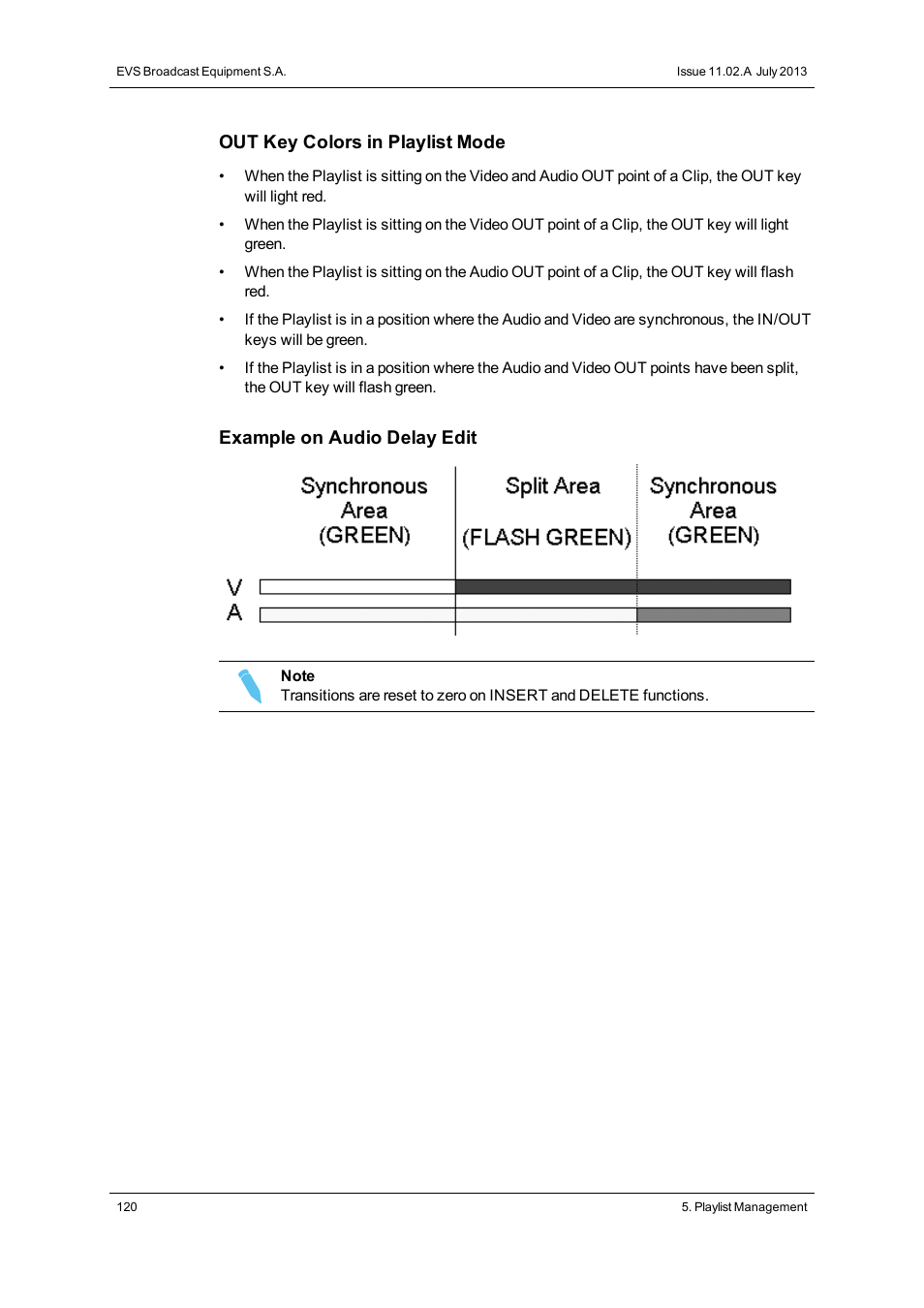 Out key colors in playlist mode, Example on audio delay edit | EVS XT3 MulticamLSM Version 11.02 - July 2013 Operation Manual User Manual | Page 130 / 221