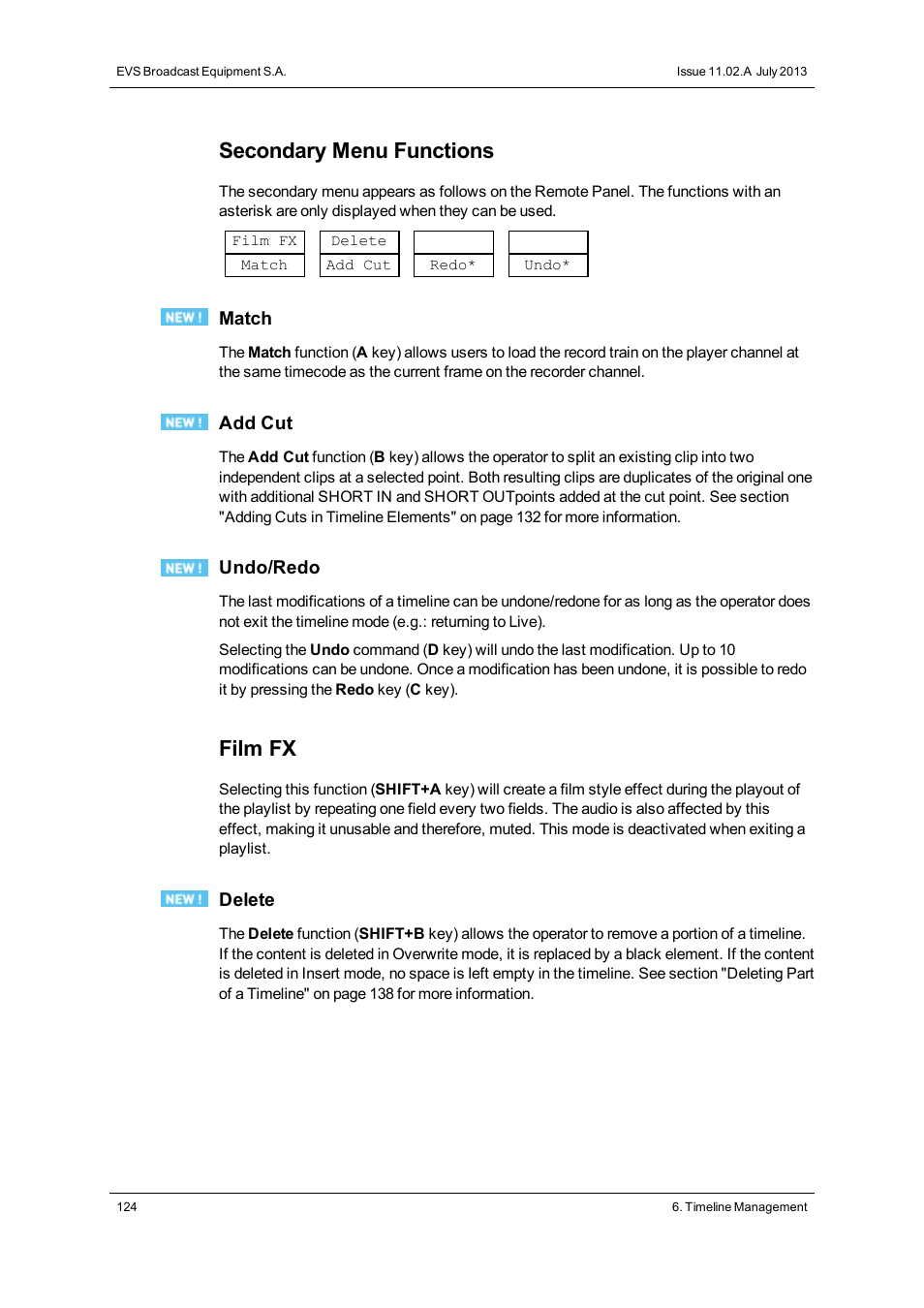 Secondary menu functions, Film fx | EVS XT3 MulticamLSM Version 11.02 - July 2013 Operation Manual User Manual | Page 134 / 221