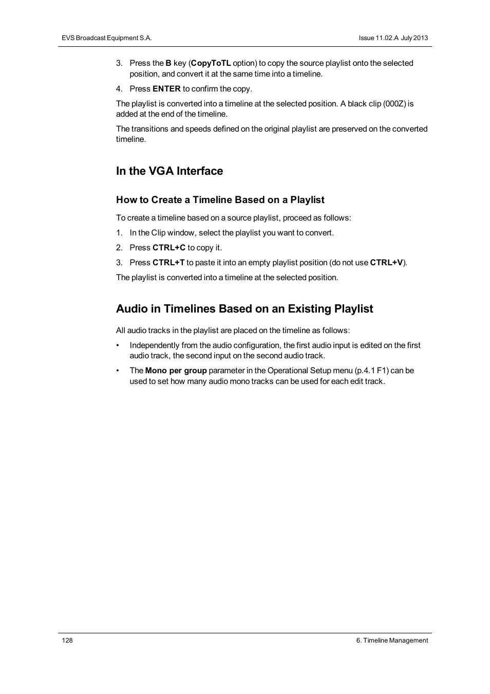 Audio in timelines based on an existing playlist | EVS XT3 MulticamLSM Version 11.02 - July 2013 Operation Manual User Manual | Page 138 / 221