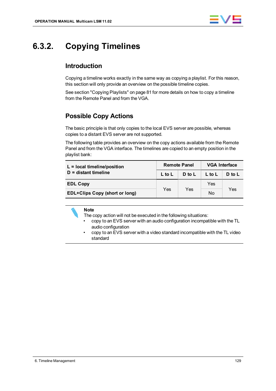 Copying timelines, Introduction, Possible copy actions | EVS XT3 MulticamLSM Version 11.02 - July 2013 Operation Manual User Manual | Page 139 / 221