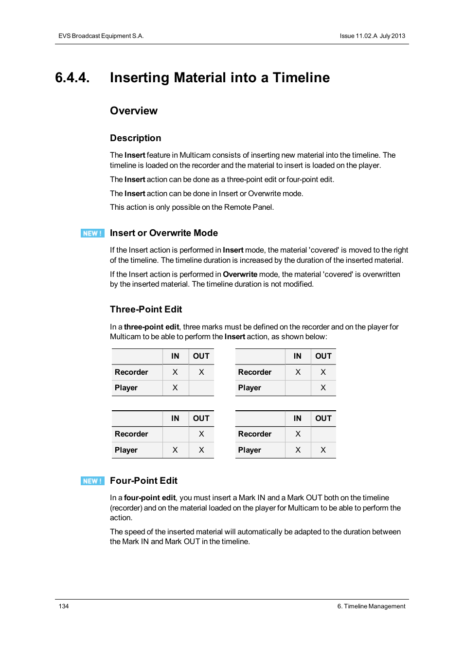 Inserting material into a timeline, Overview | EVS XT3 MulticamLSM Version 11.02 - July 2013 Operation Manual User Manual | Page 144 / 221
