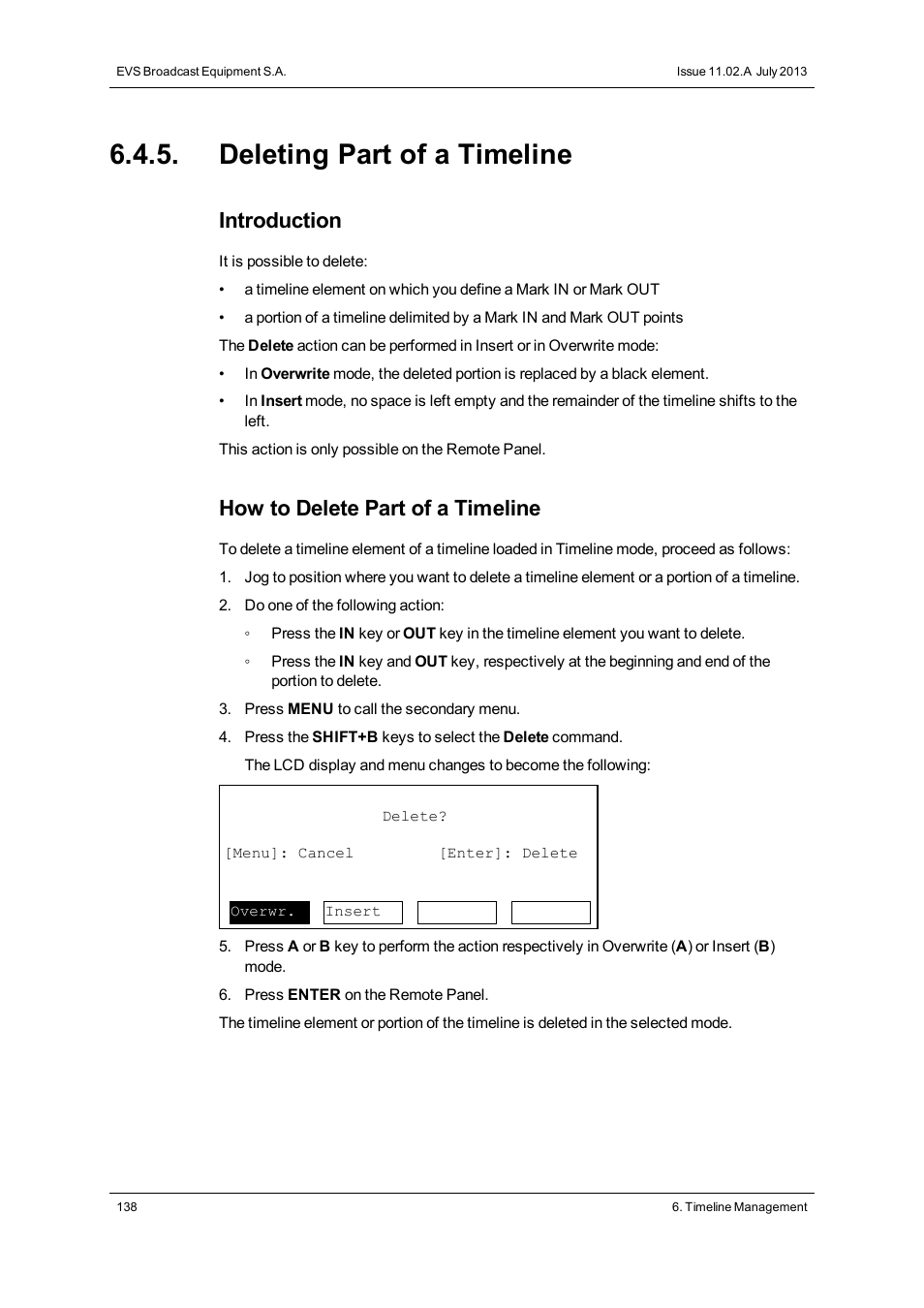 Deleting part of a timeline, Introduction, How to delete part of a timeline | EVS XT3 MulticamLSM Version 11.02 - July 2013 Operation Manual User Manual | Page 148 / 221