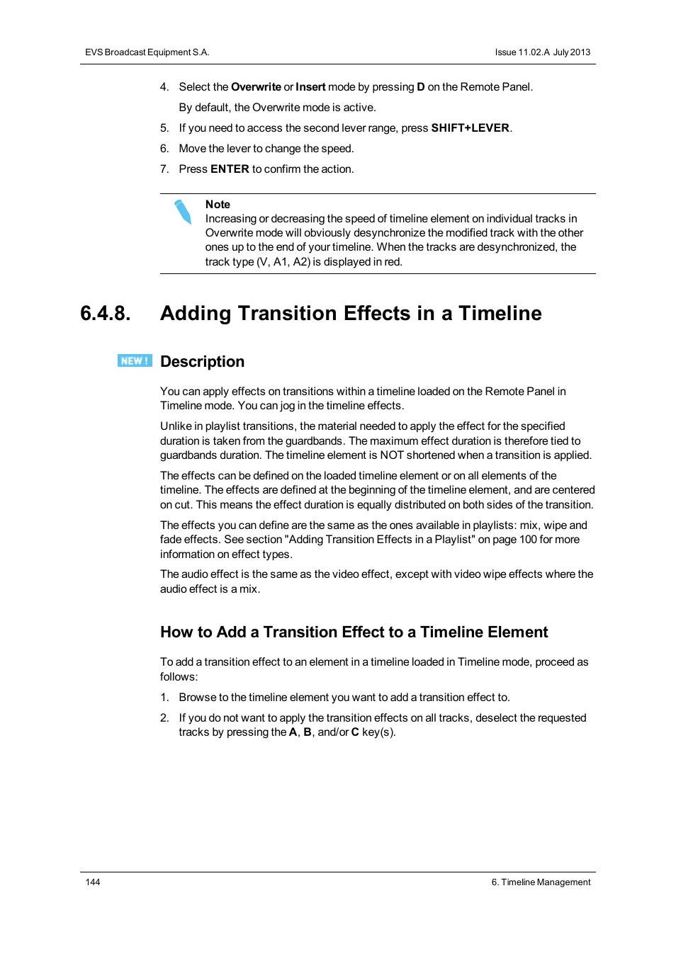 Adding transition effects in a timeline, Description | EVS XT3 MulticamLSM Version 11.02 - July 2013 Operation Manual User Manual | Page 154 / 221