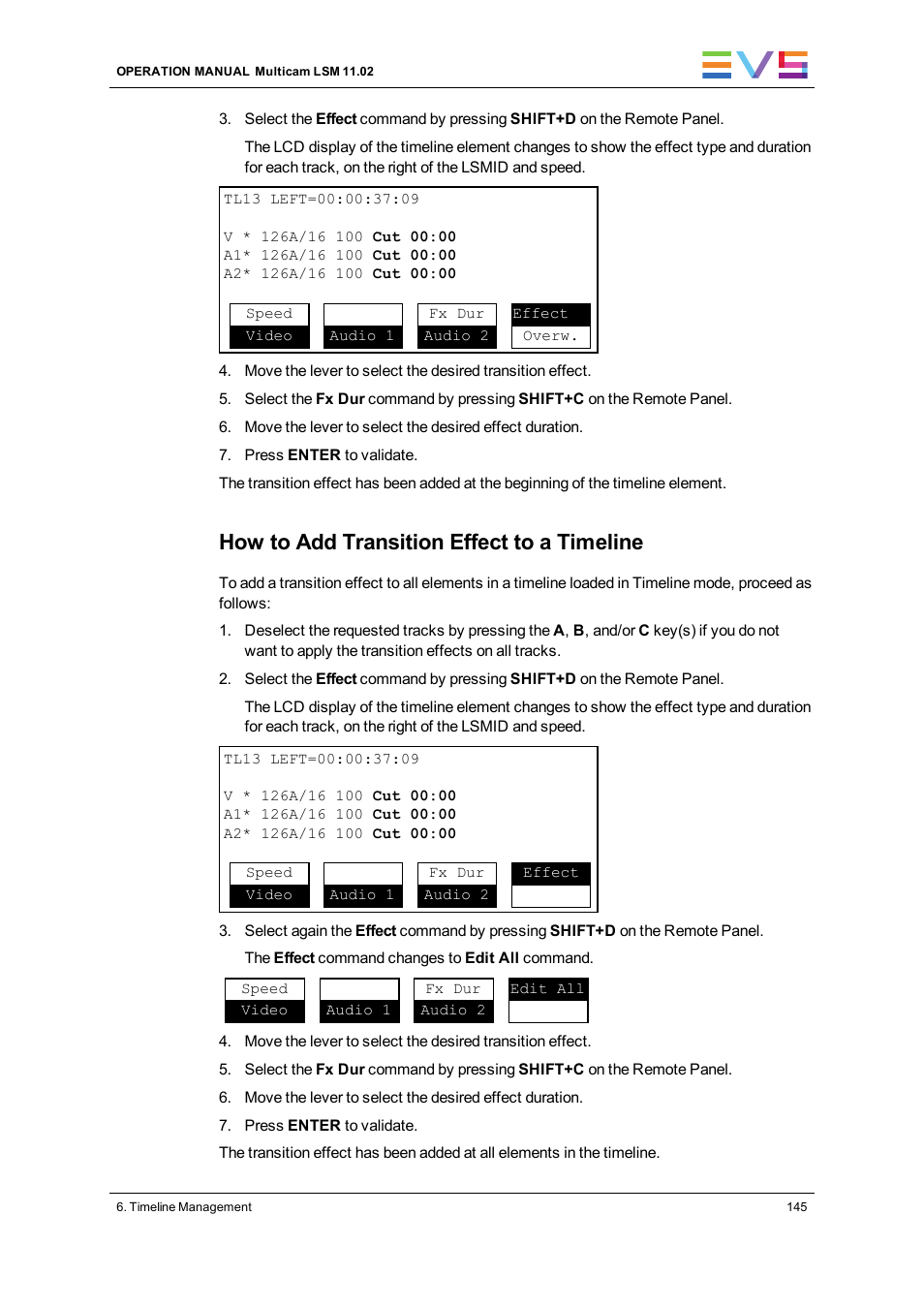 How to add transition effect to a timeline | EVS XT3 MulticamLSM Version 11.02 - July 2013 Operation Manual User Manual | Page 155 / 221