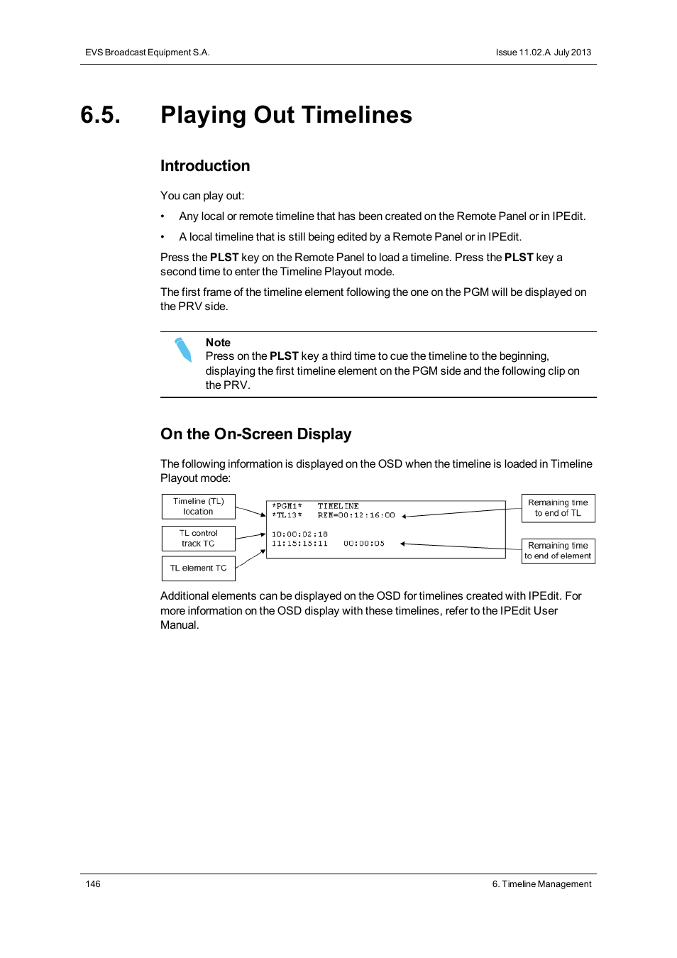 Playing out timelines, Introduction, On the on-screen display | EVS XT3 MulticamLSM Version 11.02 - July 2013 Operation Manual User Manual | Page 156 / 221