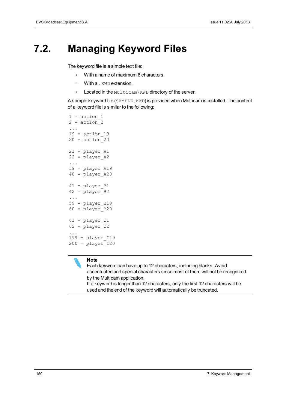 Managing keyword files | EVS XT3 MulticamLSM Version 11.02 - July 2013 Operation Manual User Manual | Page 160 / 221