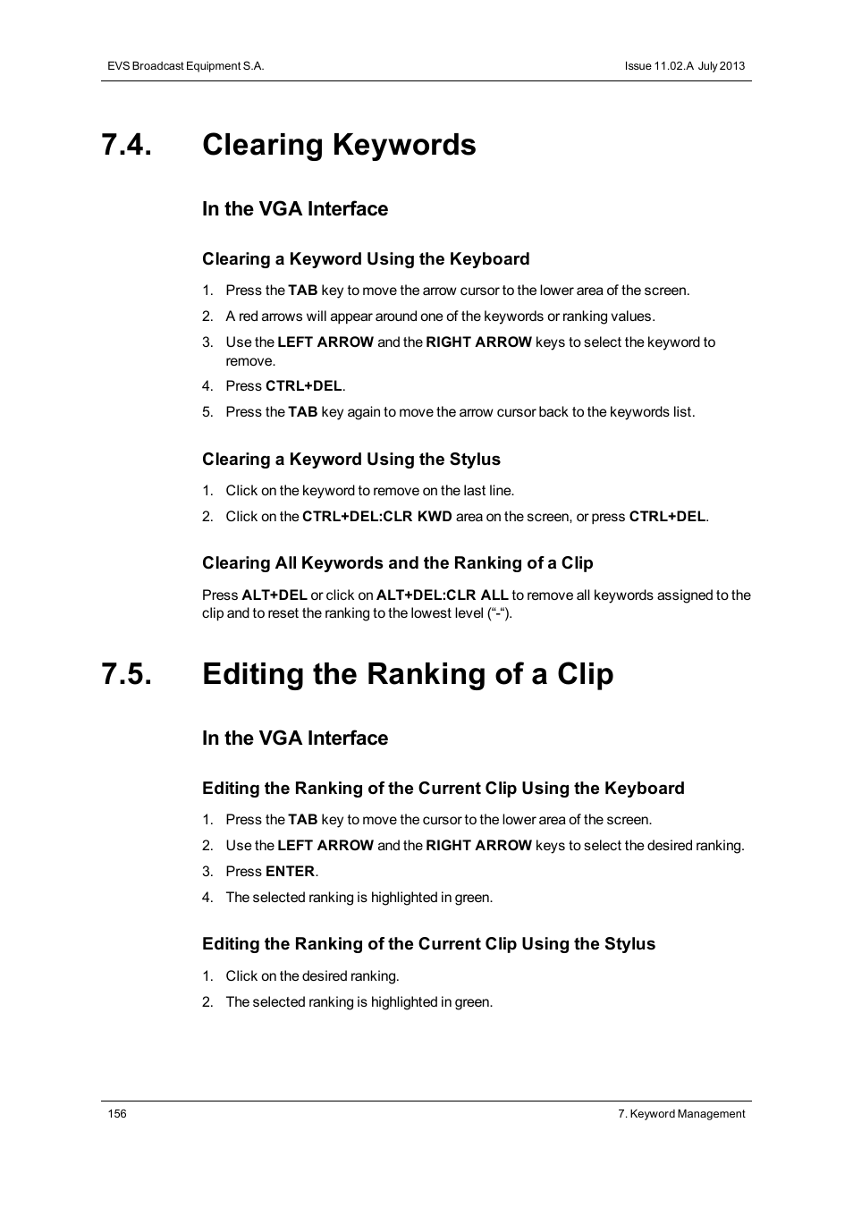 Clearing keywords, Editing the ranking of a clip | EVS XT3 MulticamLSM Version 11.02 - July 2013 Operation Manual User Manual | Page 166 / 221