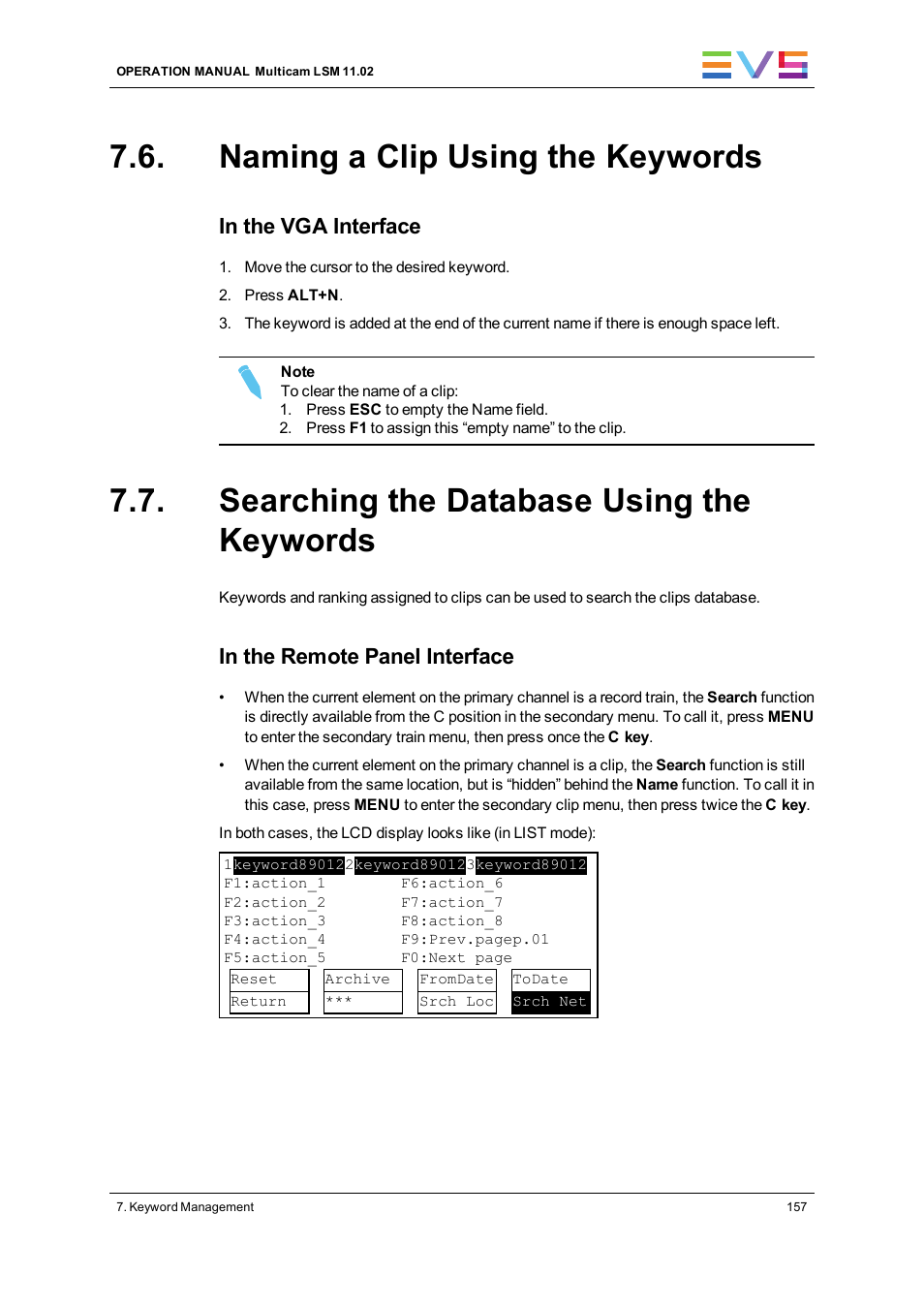 Naming a clip using the keywords, Searching the database using the keywords | EVS XT3 MulticamLSM Version 11.02 - July 2013 Operation Manual User Manual | Page 167 / 221