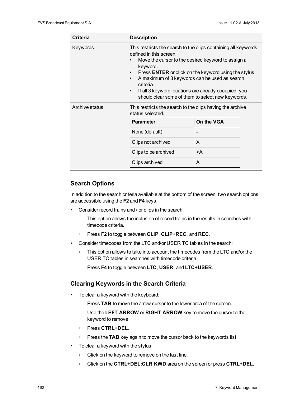 EVS XT3 MulticamLSM Version 11.02 - July 2013 Operation Manual User Manual | Page 172 / 221