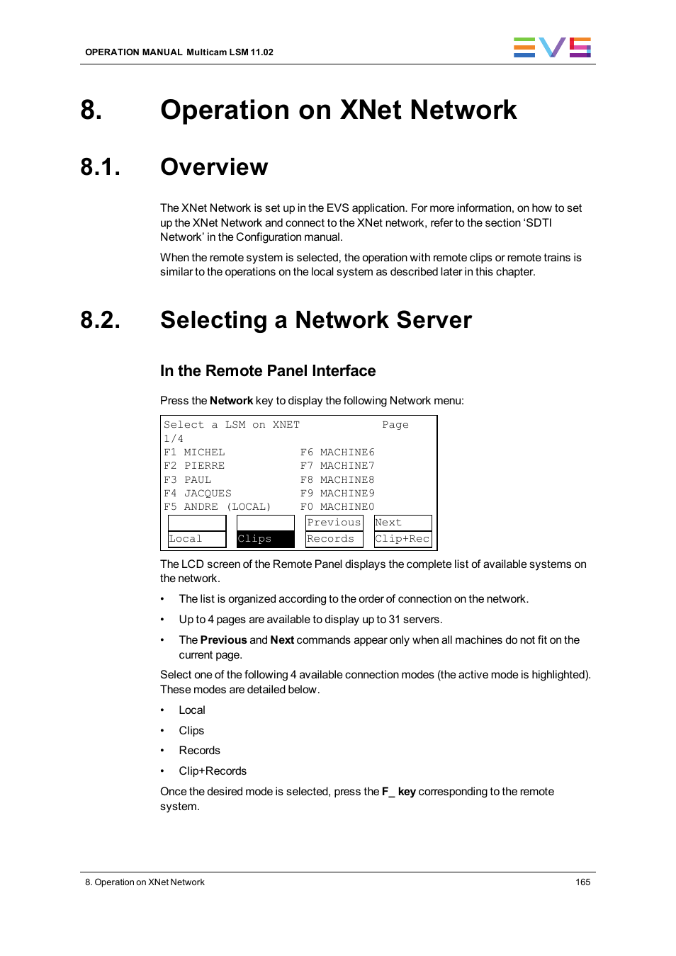 Operation on xnet network, Overview, Selecting a network server | EVS XT3 MulticamLSM Version 11.02 - July 2013 Operation Manual User Manual | Page 175 / 221