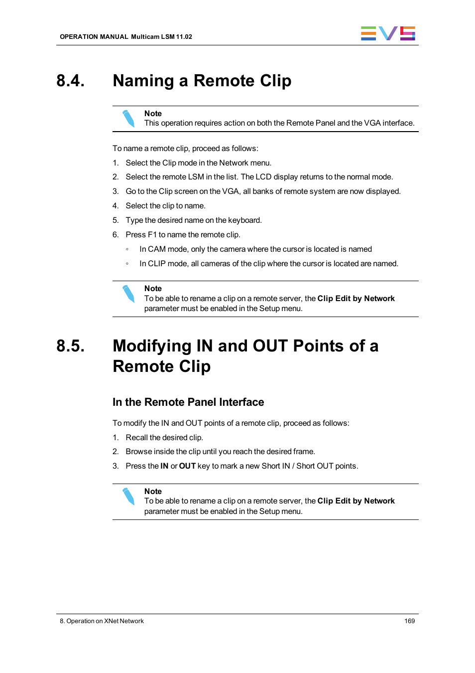 Naming a remote clip, Modifying in and out points of a remote clip | EVS XT3 MulticamLSM Version 11.02 - July 2013 Operation Manual User Manual | Page 179 / 221