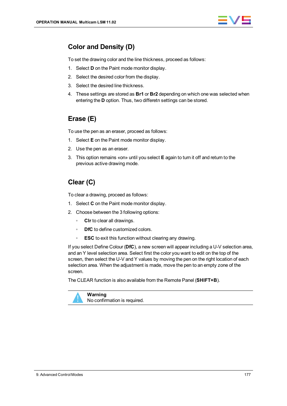 Color and density (d), Erase (e), Clear (c) | EVS XT3 MulticamLSM Version 11.02 - July 2013 Operation Manual User Manual | Page 187 / 221