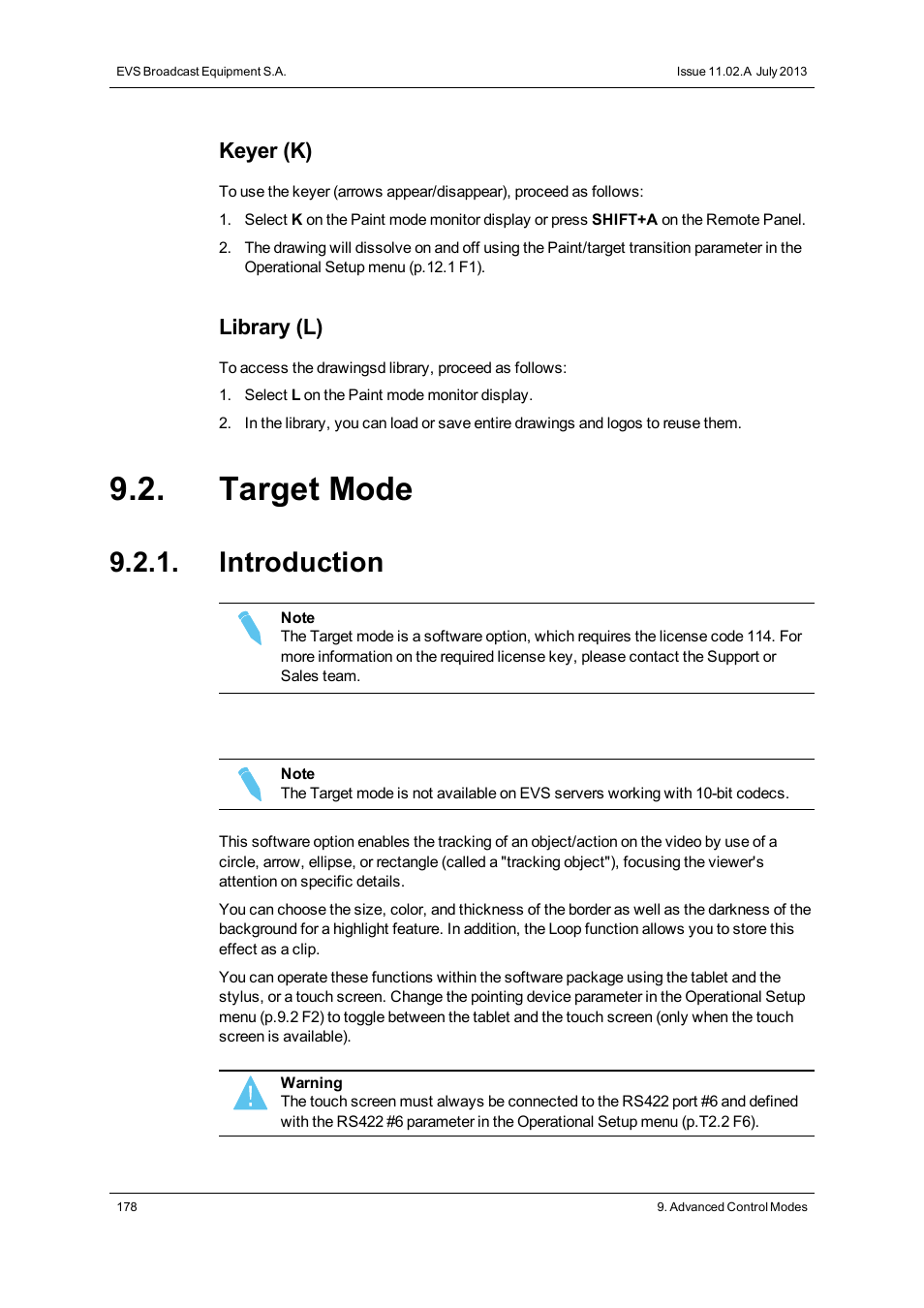 Target mode, Introduction, Keyer (k) | Library (l) | EVS XT3 MulticamLSM Version 11.02 - July 2013 Operation Manual User Manual | Page 188 / 221