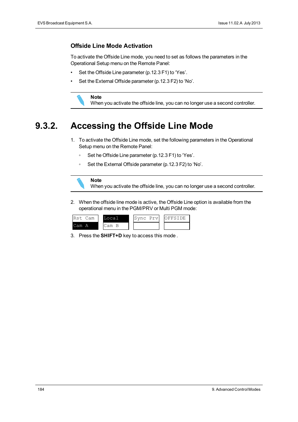 Accessing the offside line mode | EVS XT3 MulticamLSM Version 11.02 - July 2013 Operation Manual User Manual | Page 194 / 221