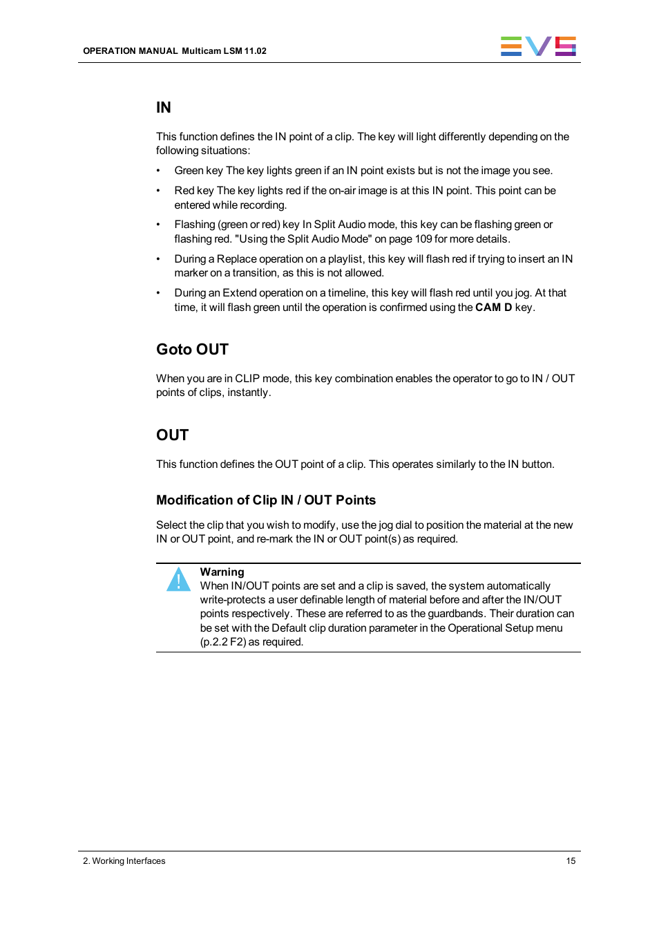 Goto out | EVS XT3 MulticamLSM Version 11.02 - July 2013 Operation Manual User Manual | Page 25 / 221