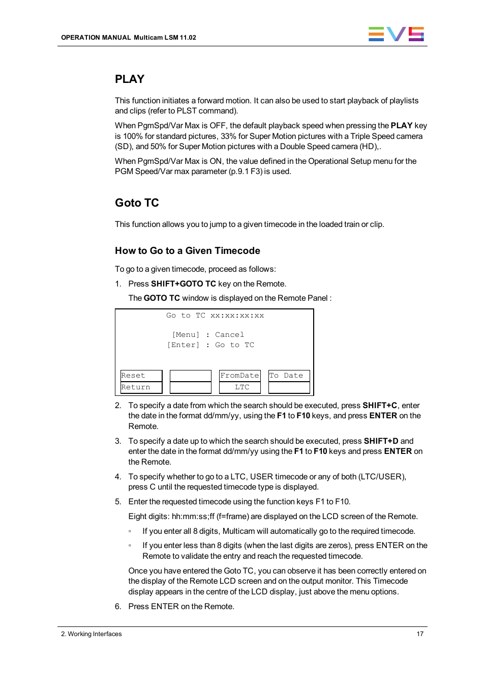 Play, Goto tc | EVS XT3 MulticamLSM Version 11.02 - July 2013 Operation Manual User Manual | Page 27 / 221