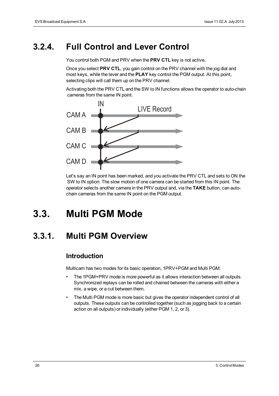 Full control and lever control, Multi pgm mode, Multi pgm overview | EVS XT3 MulticamLSM Version 11.02 - July 2013 Operation Manual User Manual | Page 36 / 221