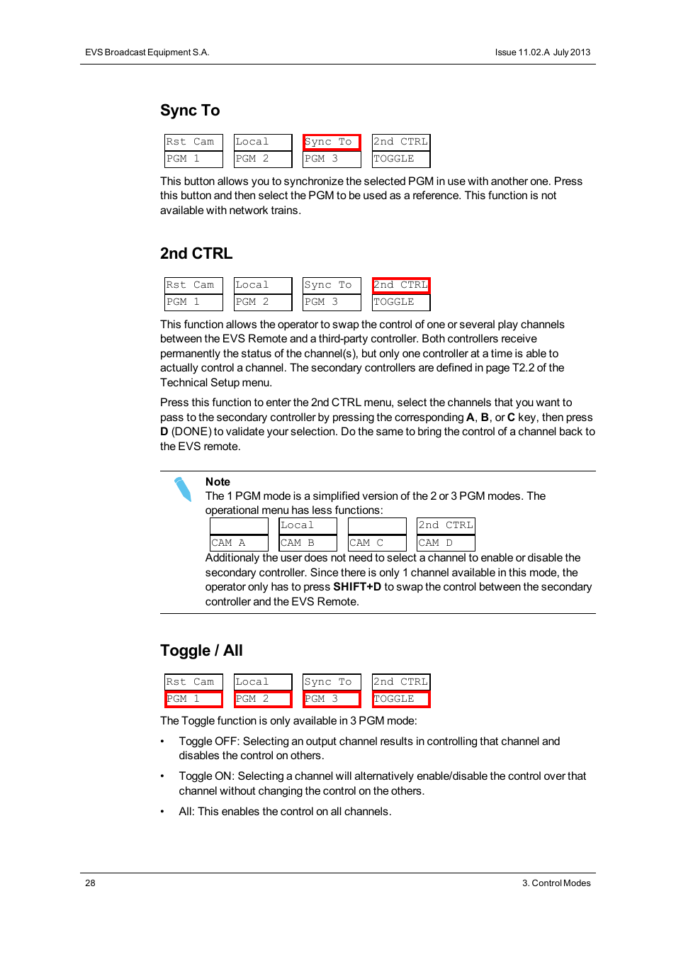 Sync to, 2nd ctrl, Toggle / all | EVS XT3 MulticamLSM Version 11.02 - July 2013 Operation Manual User Manual | Page 38 / 221
