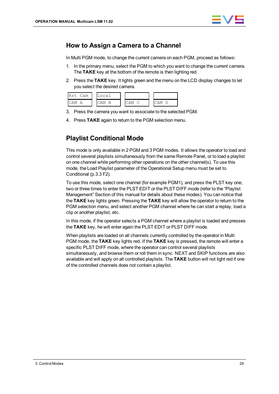 How to assign a camera to a channel, Playlist conditional mode | EVS XT3 MulticamLSM Version 11.02 - July 2013 Operation Manual User Manual | Page 39 / 221