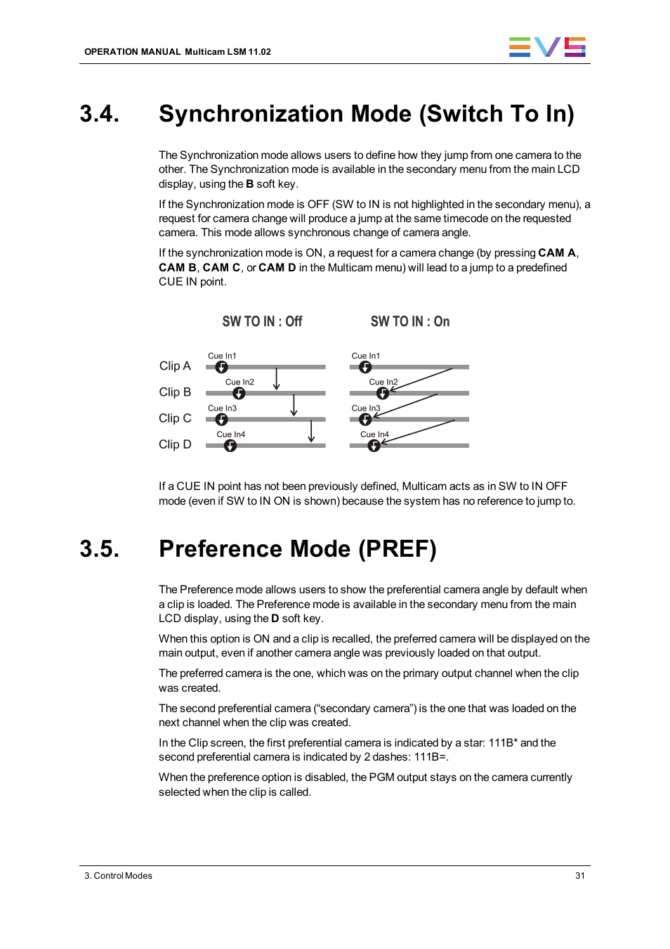 Synchronization mode (switch to in), Preference mode (pref) | EVS XT3 MulticamLSM Version 11.02 - July 2013 Operation Manual User Manual | Page 41 / 221