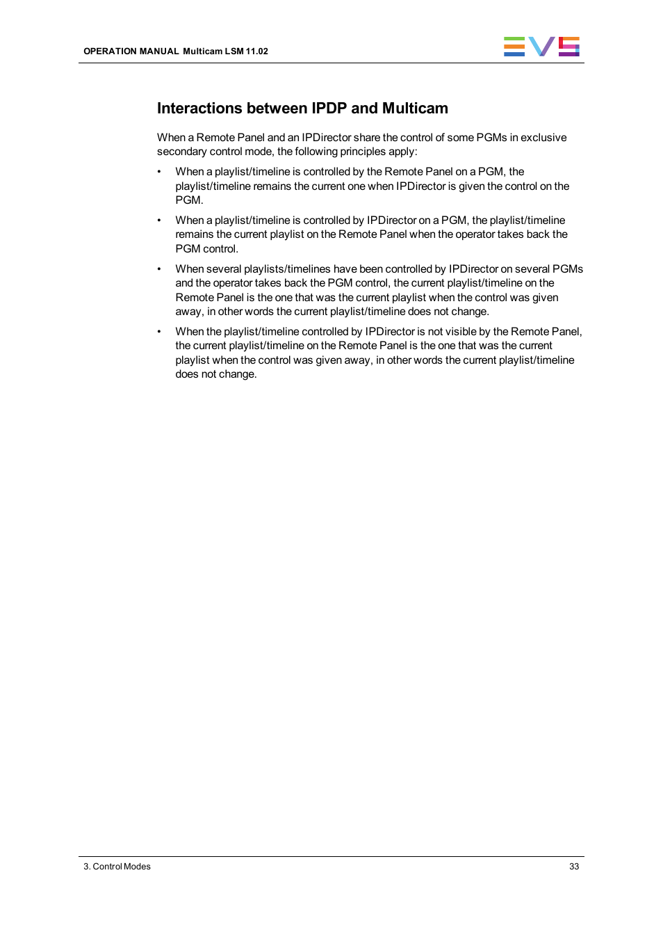 Interactions between ipdp and multicam | EVS XT3 MulticamLSM Version 11.02 - July 2013 Operation Manual User Manual | Page 43 / 221