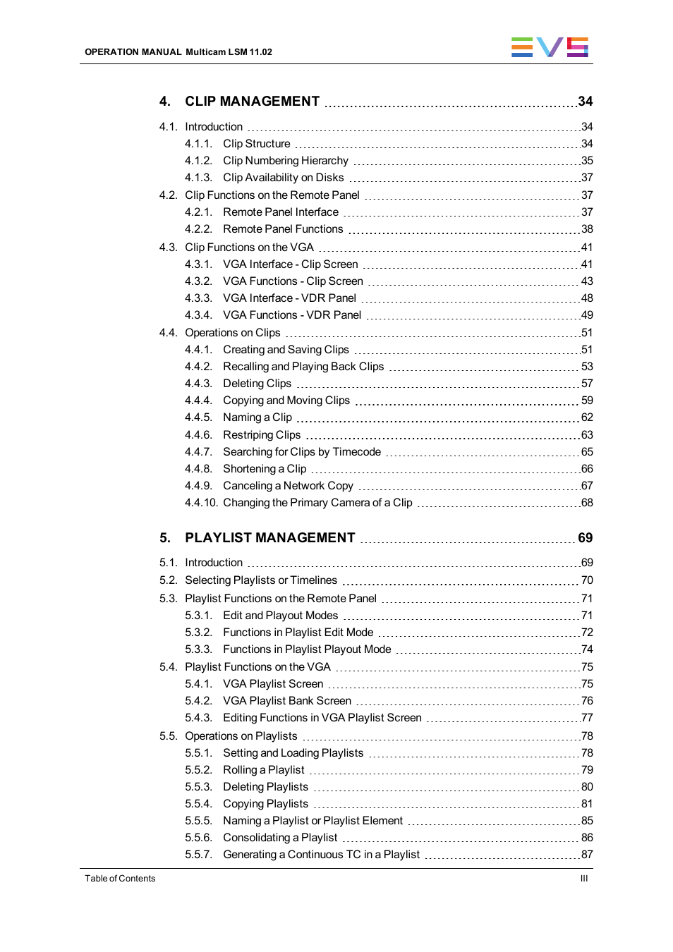 EVS XT3 MulticamLSM Version 11.02 - July 2013 Operation Manual User Manual | Page 5 / 221